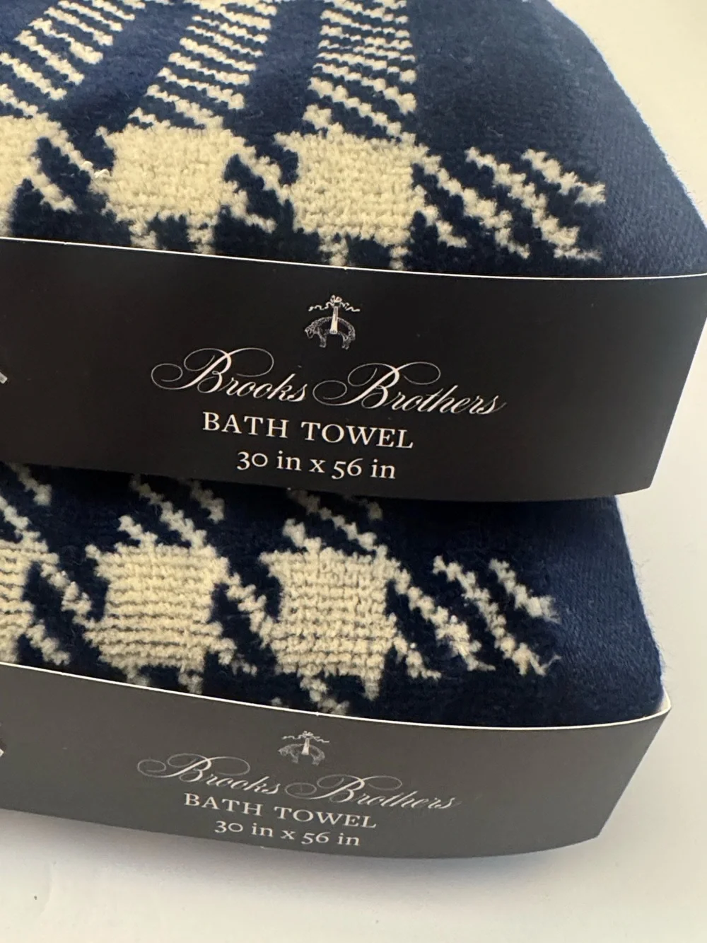 2pc BROOKS BROTHERS 100% Cotton Velour Plaid Bath Towel Set - Blue/Off White